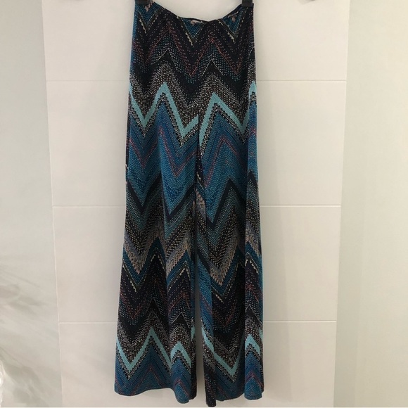 Solemio Boho Zig Zag Blue Palazzo Pants Size Medium - Picture 1 of 8